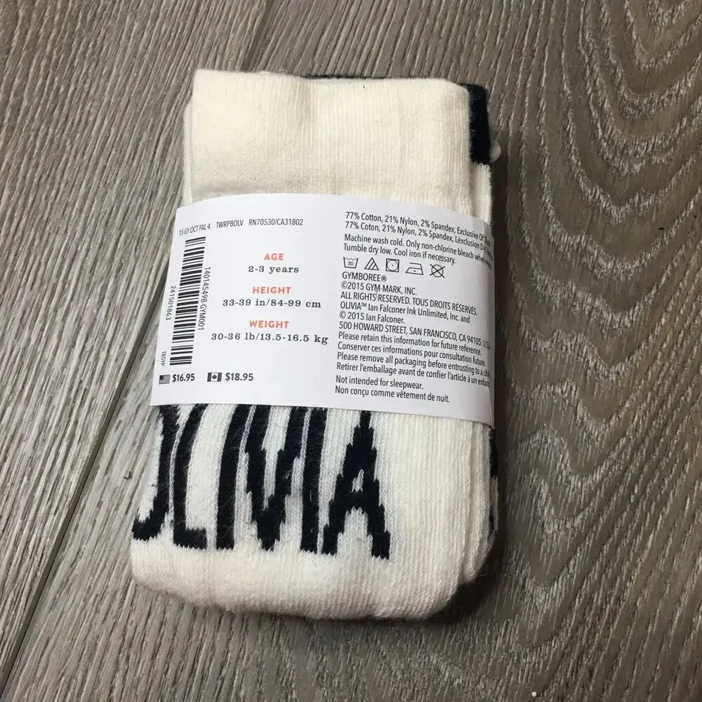 NWT Olivia For Gymboree Tights Socks White Black Cotton Blend 2T-3T